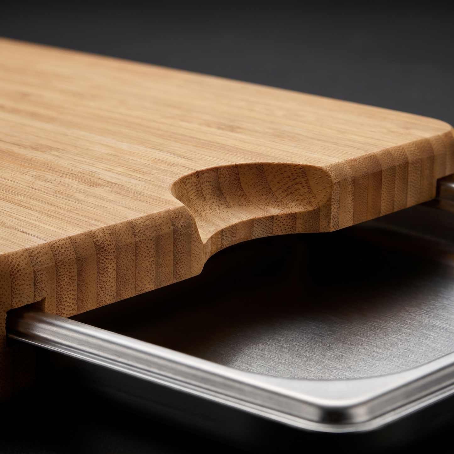 Vessio Prep Board — Bamboo Cutting Board with 2 Slide-Out Steel Trays