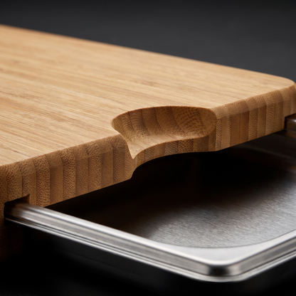 Vessio Prep Board — Bamboo Cutting Board with 2 Slide-Out Steel Trays